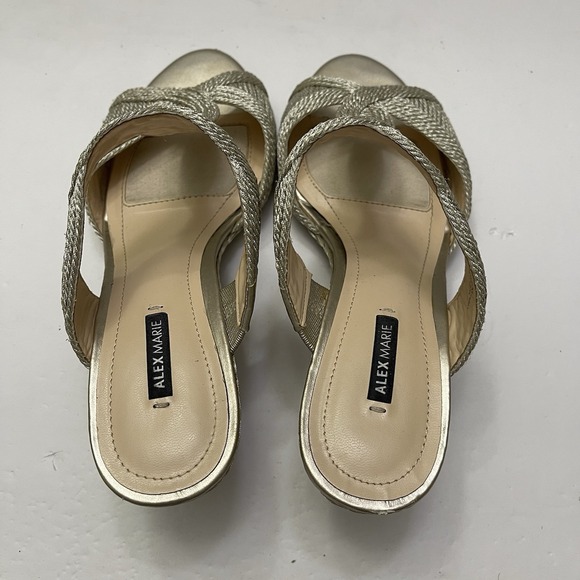 Alex Marie Martine Gold Shimmer Braided Wedges Heels Party Sandals Womens 8.5 - Picture 7 of 12
